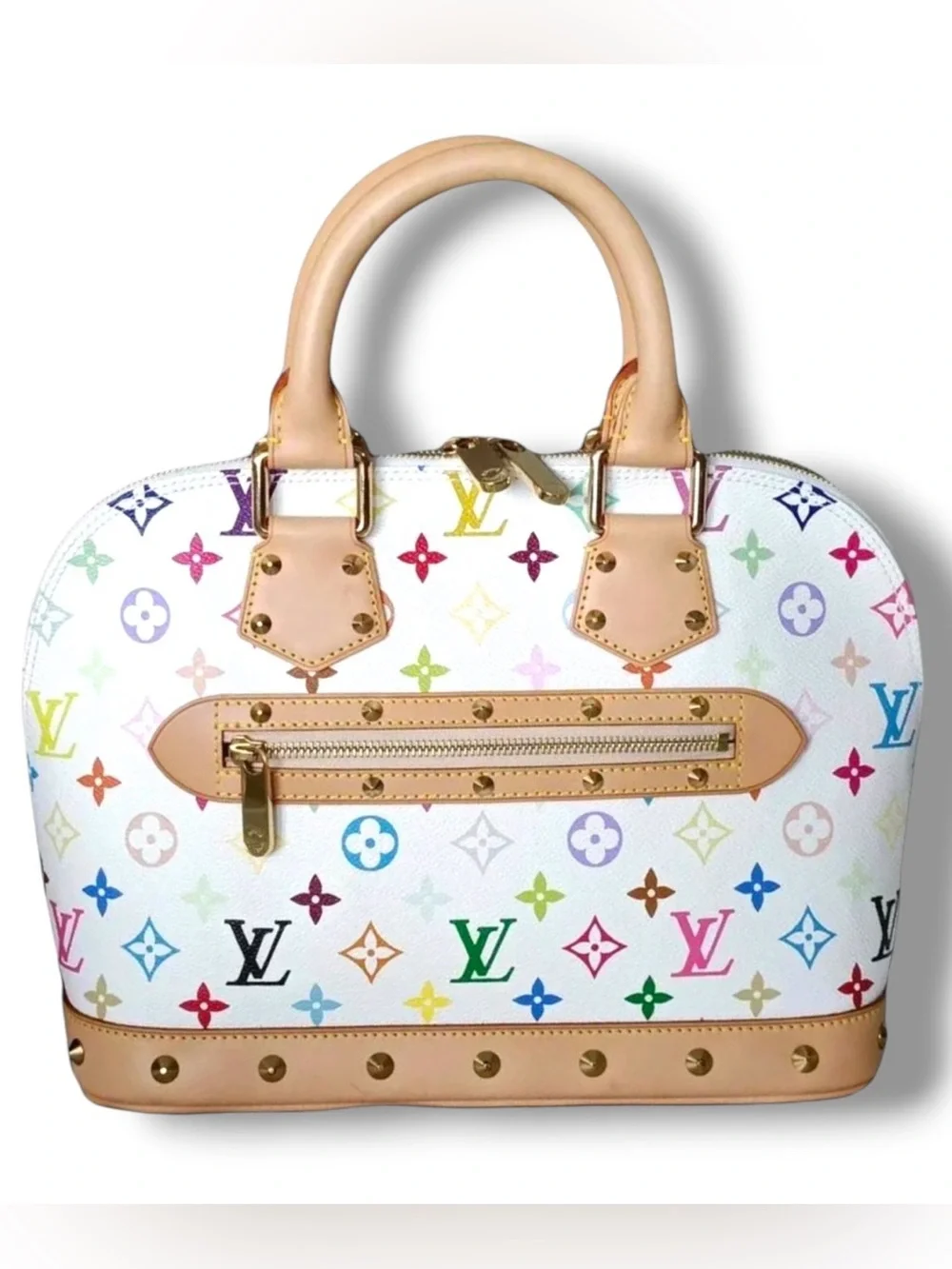 Auth Louis Vuitton Alma white Multicolor Bag Monogram Satchel Murakami Like New - Picture 10 of 10